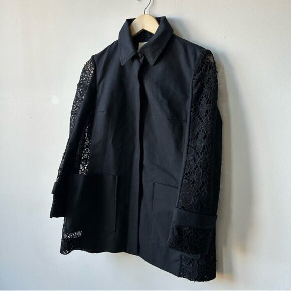 Maje Ginseng Black Cotton Twill Lace Coat Jacket Trench Size M - Picture 10 of 10